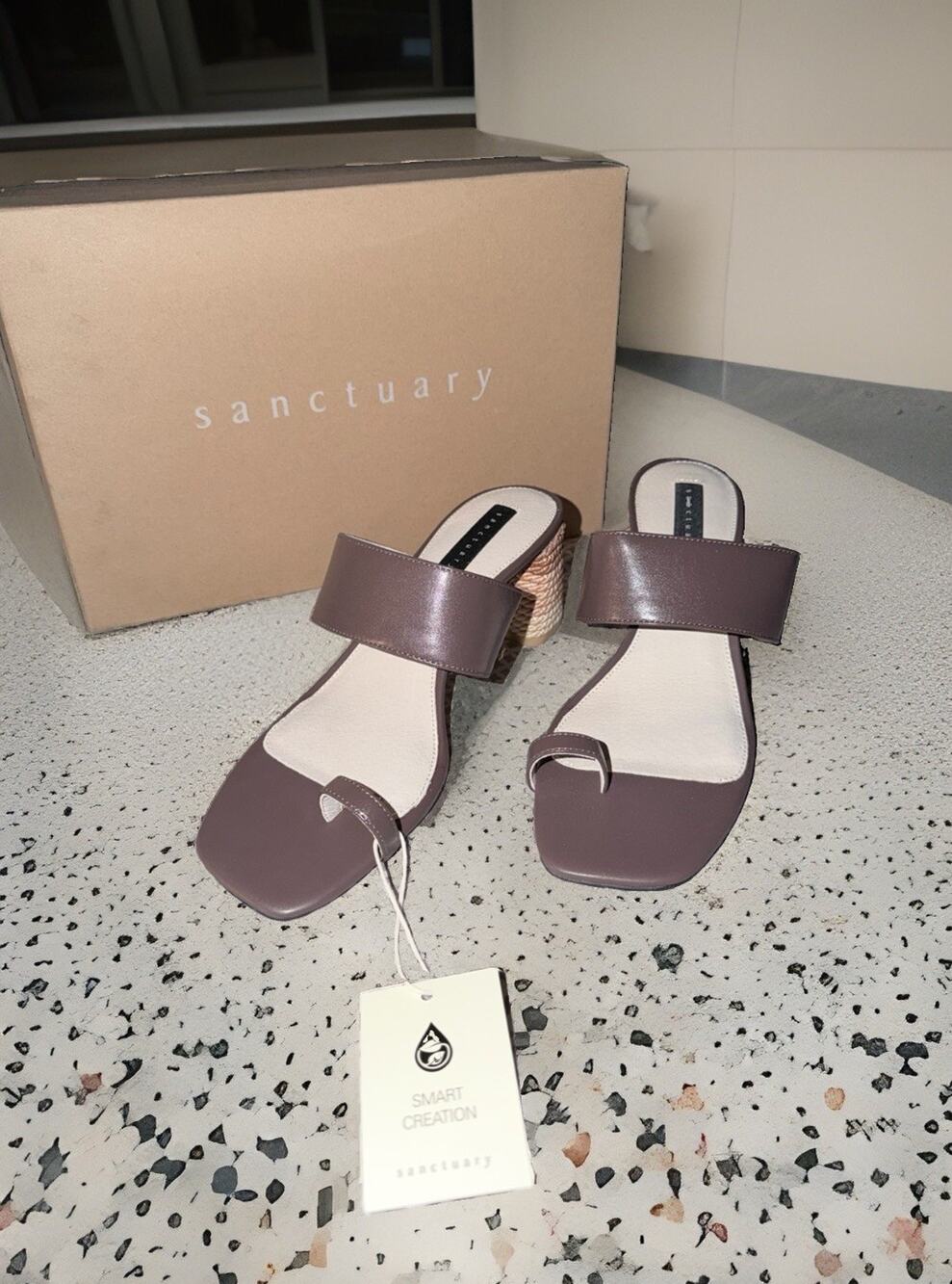 Sanctuary Bold Black Leather Toe Loop Rope Brown Mocha Heel Sandals Size 10M